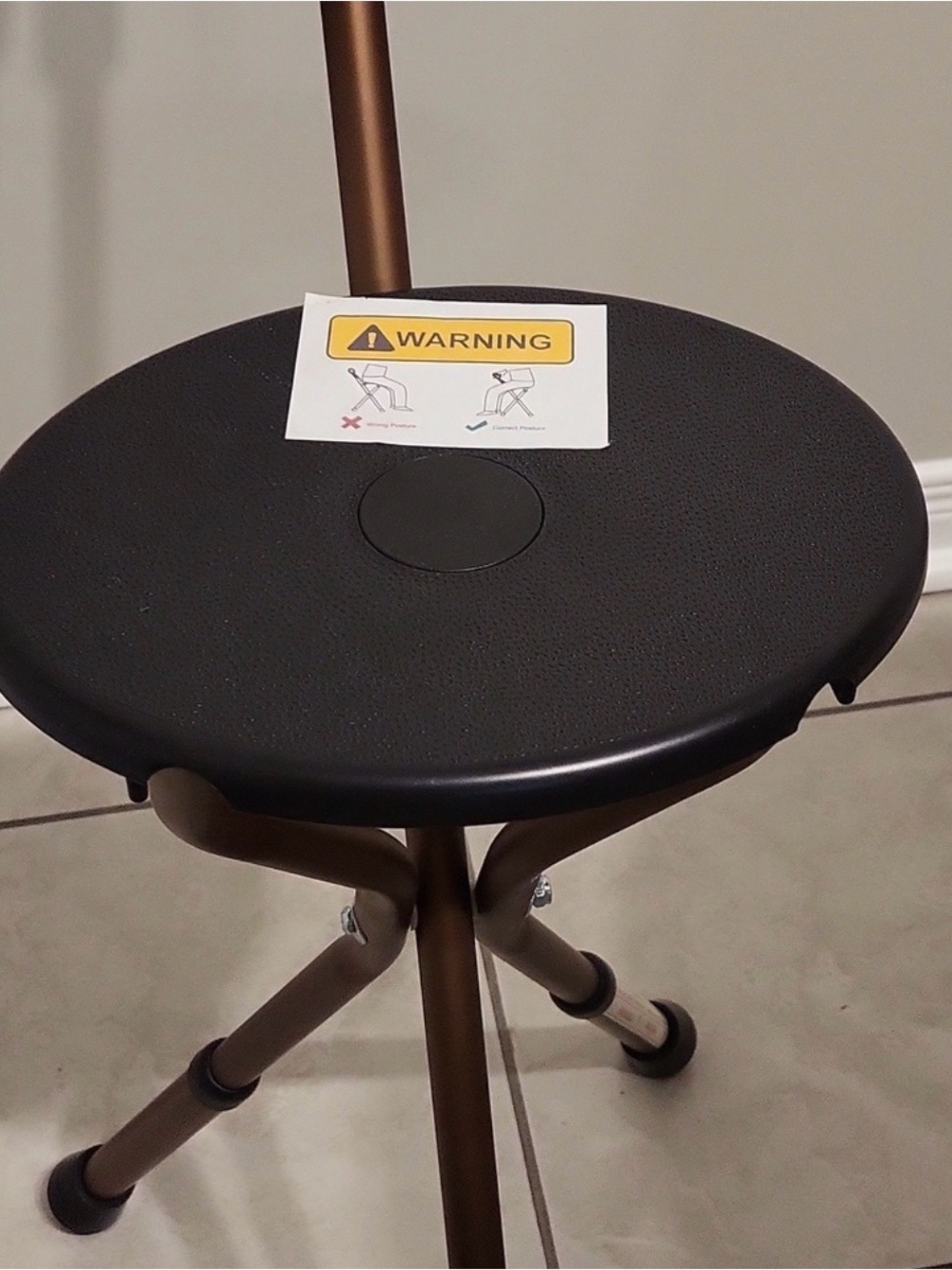 Folding Tripod Stool with Padded Seat - Black/Bronze - Picture 2 of 6